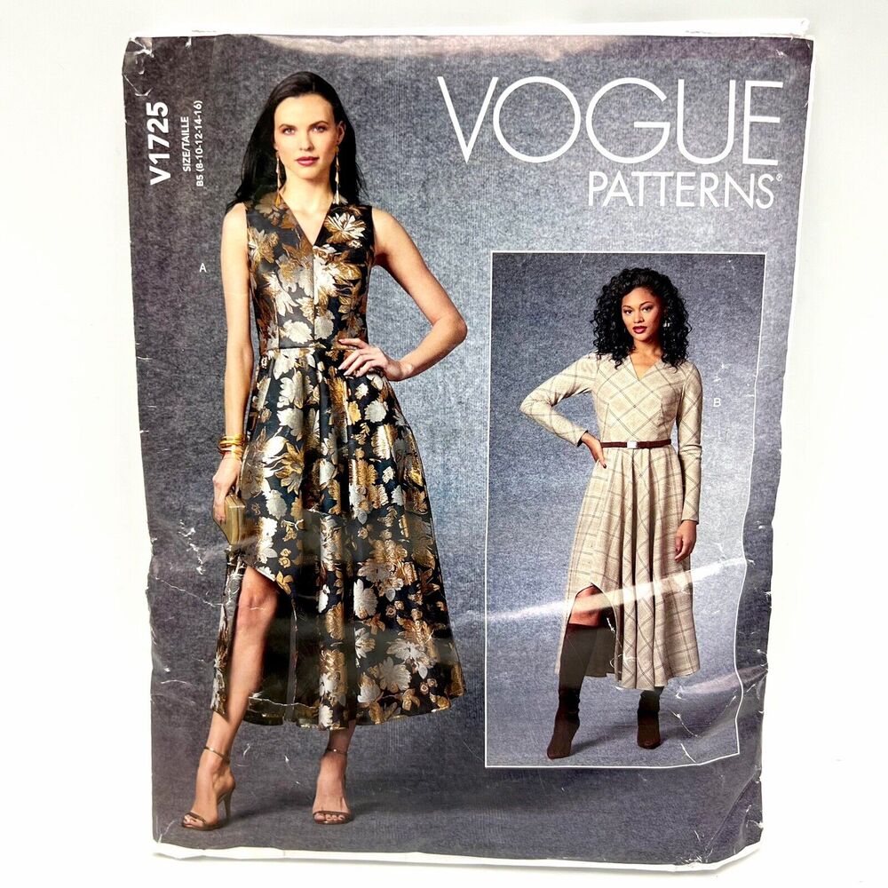 Vogue Sewing Pattern V1725 B5 (8-16) Fitted Dress Shark Bite Asymmetrical Hem